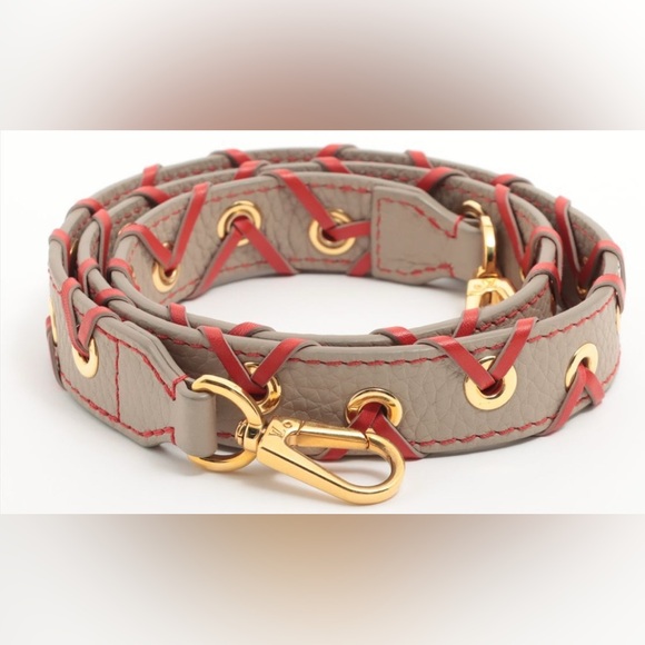 LOUIS VUITTON Elegant Taupe and Red Leather Strap - Picture 1 of 4